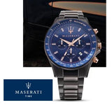 Maserati SFIDA Chronograph Blue Dial Grey Steel Strap Watch For Men - R8873640001