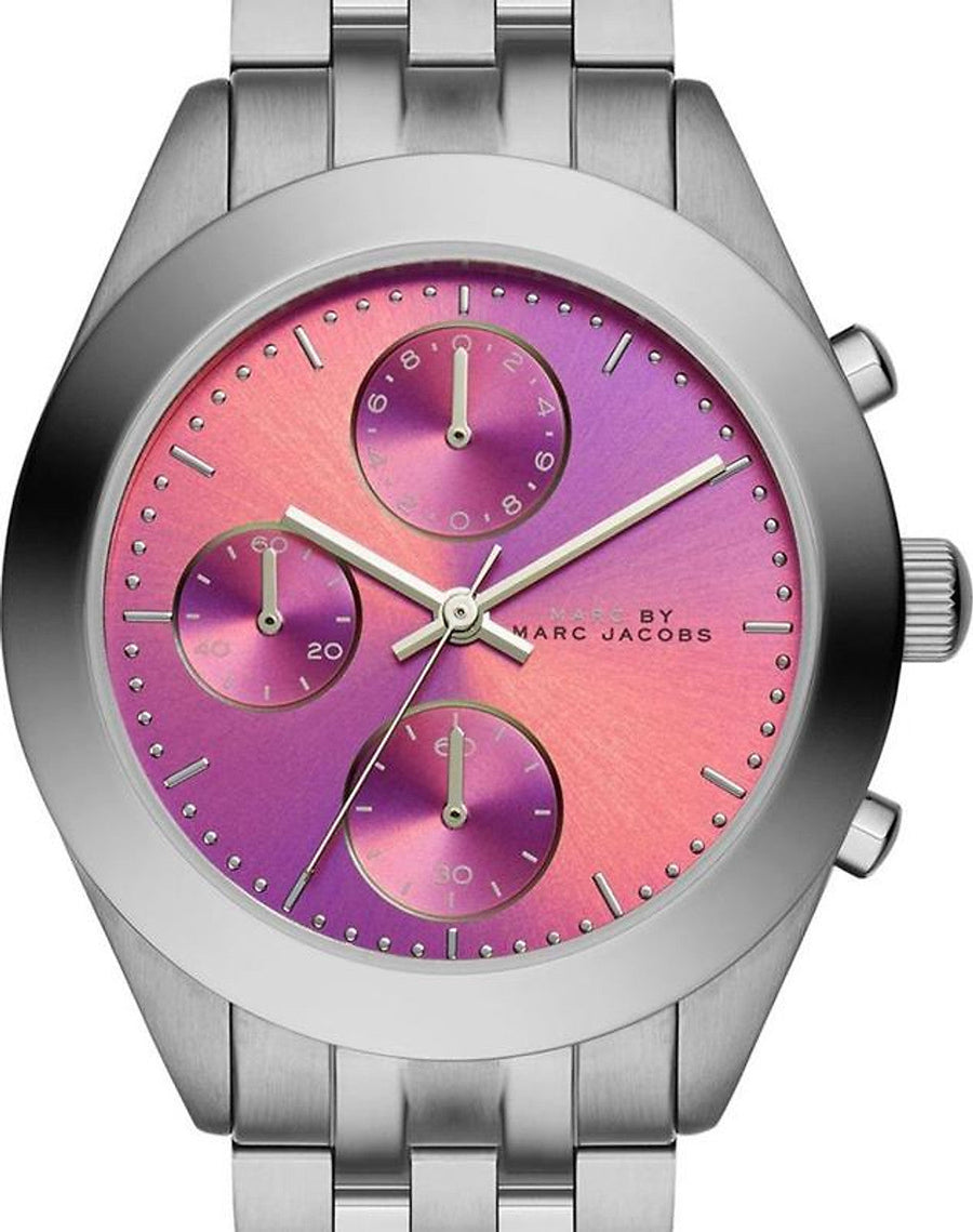 Marc Jacobs Peeker Chronograph Pink Dial Silver Steel Strap Watch for Women - MBM3372