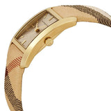 Burberry Pioneer Gold Dial Haymarket Beige Leather Strap Watch for Women - BU9509