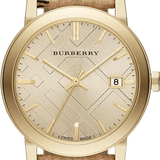 Burberry The City Gold Dial Printed Leather Strap Watch for Women - BU9026