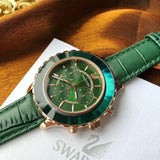 Swarovski Octea Lux Chrono Emerald Green Dial Green Leather Strap Watch for Women - 5452498