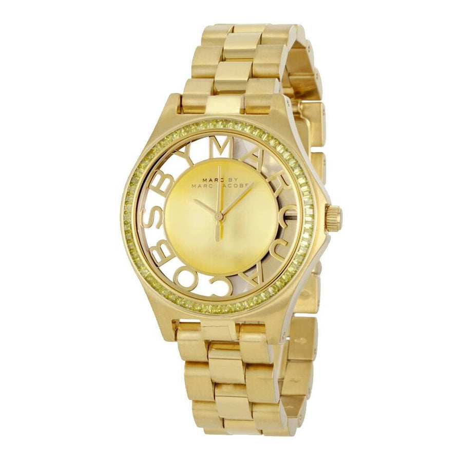 Marc Jacobs Henry Transparent Gold Dial Gold Steel Strap Watch for Women - MBM3338