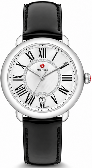 Michele Serein Silver Dial Black Leather Strap Watch for Women - MWW21B000011