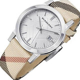 Burberry The City Nova Silver Dial White Leather Strap Watch for Women - BU9022