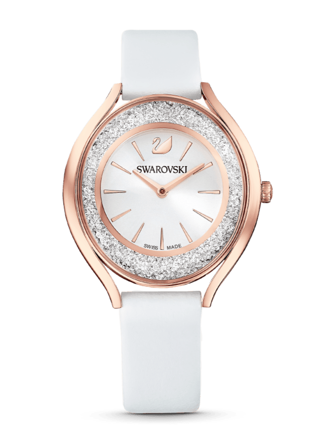Swarovski Crystalline Aura Silver Dial White Leather Strap Watch for Women - 5519453