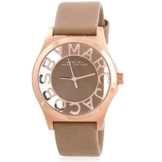Marc Jacobs Henry Dinky Skeleton Beige Dial Beige Leather Strap Watch for Women - MBM1245
