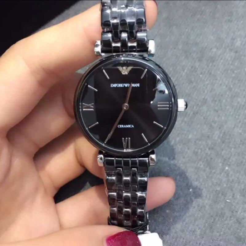 Emporio Armani Ceramica Black Dial Black Ceramic Strap Watch For Women - AR1487
