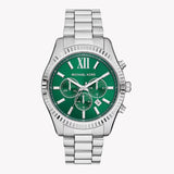 Michael Kors Lexington Chronograph Green Dial Silver Steel Strap Watch for Women - MK9152