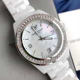 Emporio Armani Ceramica White Mother of Pearl Dial Stainless Steel Strap Watch For Women - AR1426