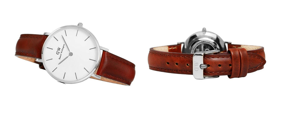 Daniel Wellington Classic Petite St Mawes White Dial Brown Leather Strap Watch For Women - DW00100187