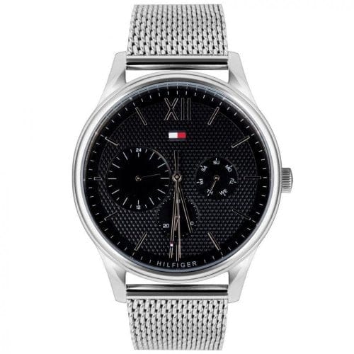Tommy Hilfiger Damon Quartz Chronograph Black Dial Silver Mesh Bracelet Watch for Men - 1791415