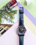 Fossil Boyfriend Skeleton Blue Dial Blue Leather Strap Watch for Women - ME3136