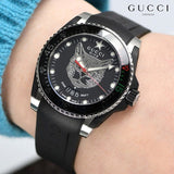 Gucci Dive Feline Black Dial Black Rubber Strap Watch For Men - YA136323