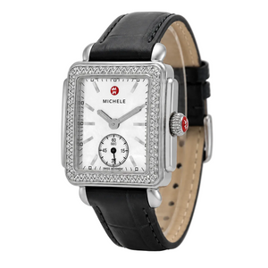 Michele Deco Silver Dial Black Leather Strap Watch For Women - MWW06V000005