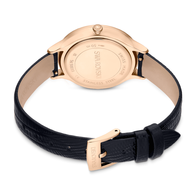Swarovski Octea Nova Black Dial Black Leather Strap Watch for Women - 5650033