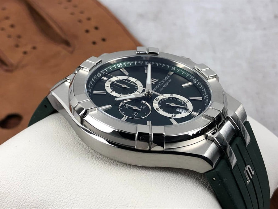 Maurice Lacroix Aikon Chronograph Black Dial Black Leather Strap Watch for Men - AI1018-SS001-330-2