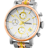 Fossil Boyfriend Chronograph White Dial Two Tone Steel Strap Watch for Women - ES3840