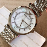 Emporio Armani Gianni T-Bar Mother of Pearl Dial Silver Stainless Steel Watch For Women - AR1908