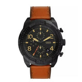 Fossil Bronson Black Dial Brown Leather Strap Watch for Men - FS5714