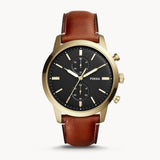 Fossil Townsman Chronograph Black Dial Brown Leather Strap Watch for Men - FS5338