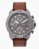 Fossil Bronson Chronograph Grey Dial Brown Leather Strap Watch for Men - FS5855