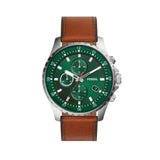 Fossil Dillinger Luggage Chronograph Green Dial Brown Leather Strap Watch for Men - FS5734