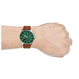 Fossil Dillinger Luggage Chronograph Green Dial Brown Leather Strap Watch for Men - FS5734