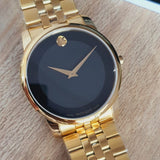 Movado Museum Black Dial Gold Steel Strap Watch For Men - 606997