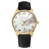 Gucci G-Timeless Mother of Pearl Dial Black Leather Strap Watch For Women - YA1264044