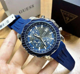 Guess Octane Chronograph Black Dial Blue Rubber Strap Watch For Men - W1047G2