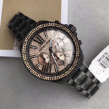 Michael Kors Wren Chronograph Gold Diamonds Dial Black Steel Strap Watch for Women - MK5879