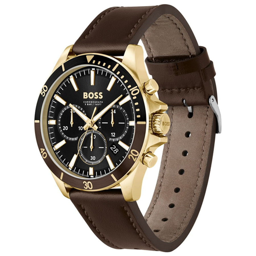 Hugo Boss Troper Chronograph Black Dial Brown Leather Strap Watch For Men - 1514100
