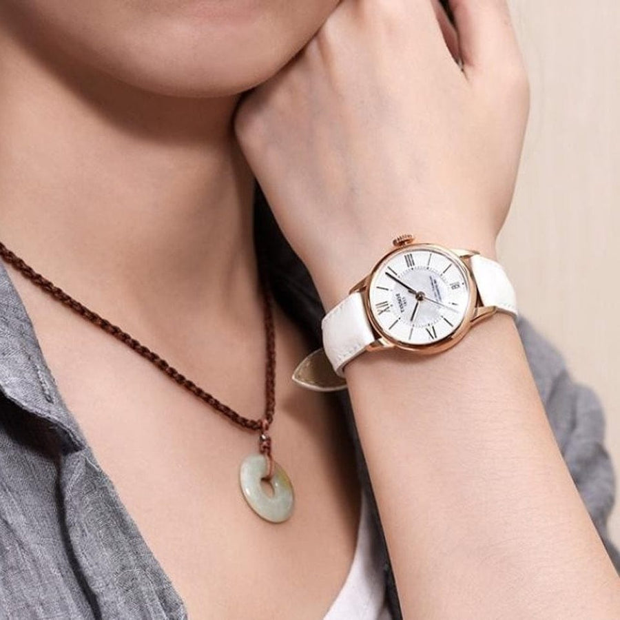 Tissot Chemin Des Tourelles Powermatic 80 Lady Silver Dial White Leather Strap Watch For Women - T099.207.36.118.00