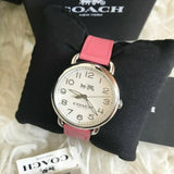 Coach Delancey White Dial Pink Leather Strap Watch for Women - 14502717