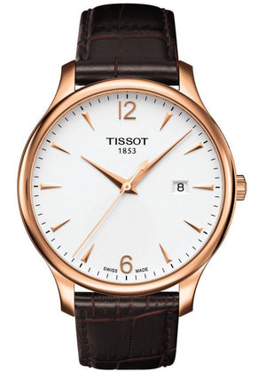 Tissot T Classic Tradition White Dial Brown Leather Strap Watch For Men - T063.610.36.037.00