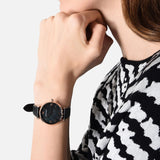 Emporio Armani Gianni T Bar Black Mother of Pearl Dial Black Leather Strap Watch For Women - AR11060