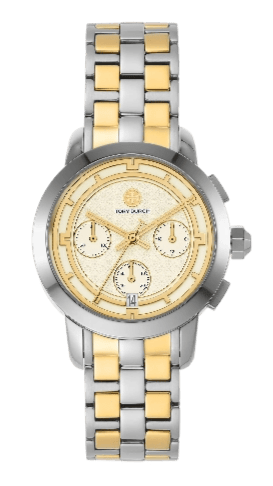 Tory Burch Classic Chronograph White Dial Two Tone Steel Strap Watch for Women - TBW1034