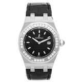 Audemars Piguet Royal Oak Quartz Diamonds Black Dial Black Leather Strap Watch for Women - 67621ST.ZZ.D002CR.01