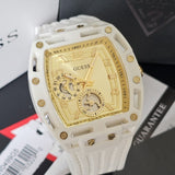 Guess Phoenix Analog Gold Dial White Silicone Strap Watch For Men - GW0499G5