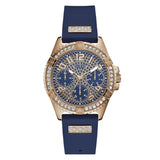 Guess Frontier DIamonds Gold Dial Blue Rubber Strap Watch For Women - W1160L3