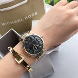 Michael Kors Skylar Black Dial Gold Steel Strap Watch for Women - MK5989