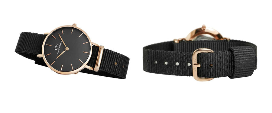 Daniel Wellington Classic Petite Cornwall Black Dial Black NATO Strap Watch For Women - DW00100215