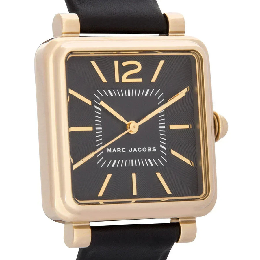 Marc Jacobs Vic Black Dial Black Leather Strap Watch for Women - MJ1522