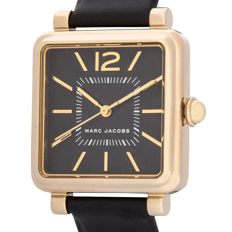Marc Jacobs Vic Black Dial Black Leather Strap Watch for Women - MJ1522