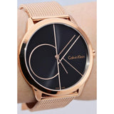 Calvin Klein Minimal Black Dial Rose Gold Mesh Bracelet Watch for Men - K3M22621