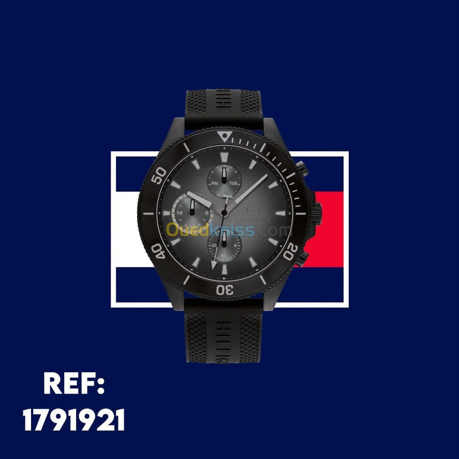 Tommy Hilfiger Larson Chronograph Black Dial Black Rubber Strap Watch For Men - 1791921