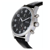 Hugo Boss Aeroliner Chronograph Black Dial Black Leather Strap Watch For Men - 1512448