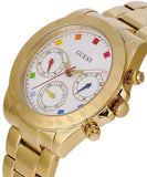 Guess Exclusive Multi Color White Dial Gold Steel Strap Watch for Women - GW0457L1