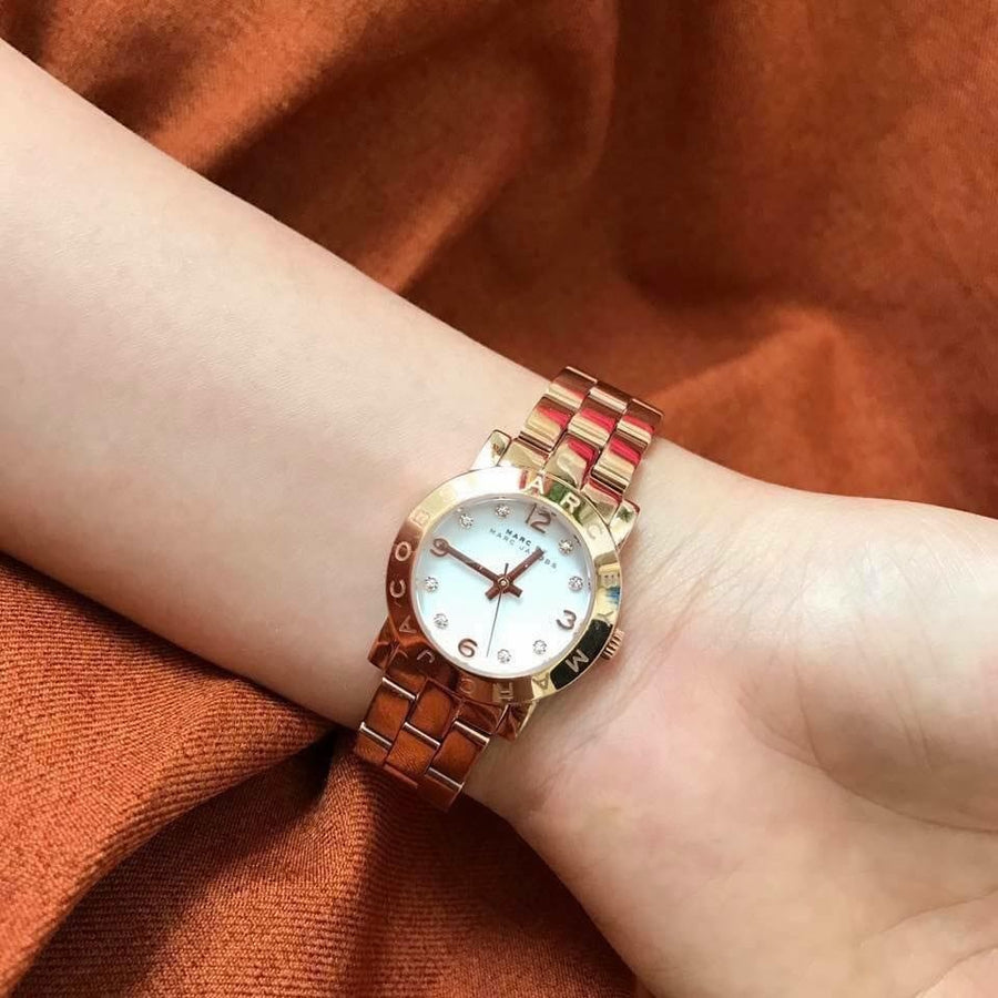 Marc Jacobs Mini Amy White Dial Rose Gold Steel Strap Watch for Women - MBM3078