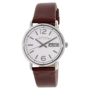 Marc Jacobs Fergus White Dial Brown Leather Strap Watch for Women - MBM8649